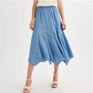 Philosophy Skirt Blue Chambray Sz Med Pull-On Angled A-Line Seamed Rock-A-Billy